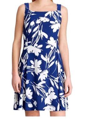 Chaps Blue and White Floral Midi Dress